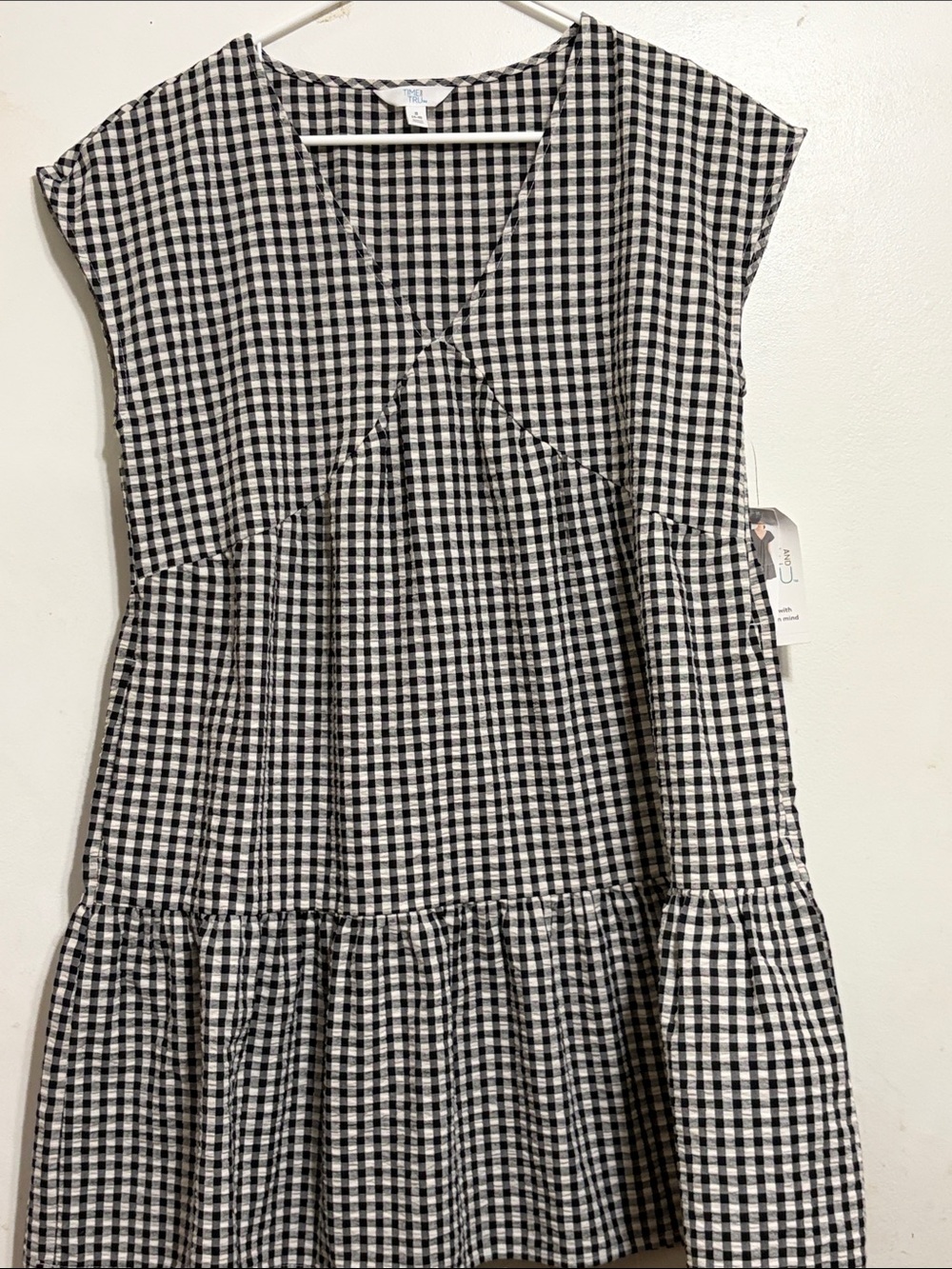 Time and Tru Black and White Gingham Tiered Dress